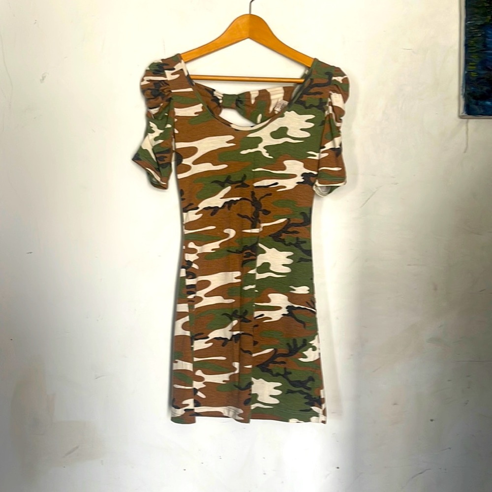 Army print body con dress